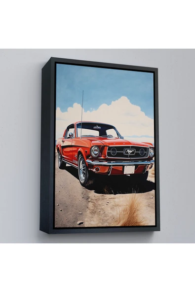 Trezon Ahşap Çerçeveli Kırmızı Mustang Tablo-7971 ürün görseli 1
