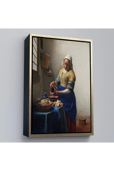 Trezon Ahşap Çerçeveli Johannes Vermeer - Sütçü Kız Tablo - The Milkmaid-7434 ürün görseli 1