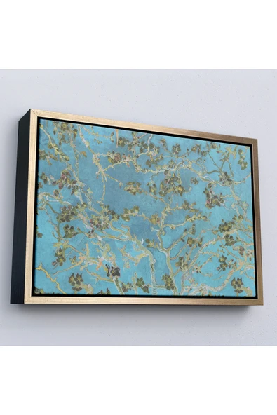 Trezon Ahşap Çerçeveli Vincent Van Gogh - Çiçek Açan Badem Ağacı Mavi Tablosu-7177 ürün görseli 1