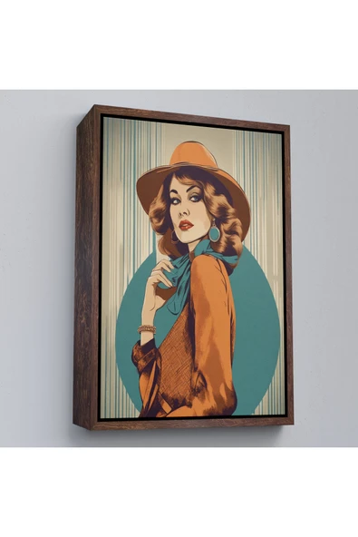 Trezon Ahşap Çerçeveli Güzel Retro Kadın Tablosu-8069 ürün görseli 1