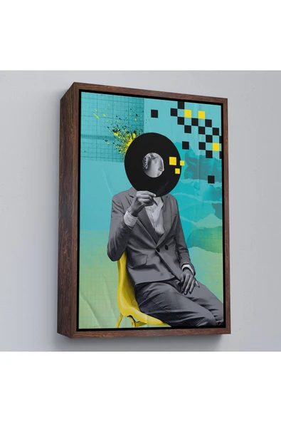 Trezon Ahşap Çerçeveli Plak Kafalı Adam Pop Art Tablosu-7877 ürün görseli 1