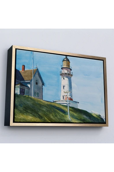 Trezon Ahşap Çerçeveli Edward Hopper - Deniz Feneri Tablo - Light At Two Lights-7097 ürün görseli 1