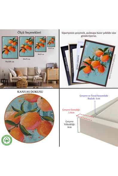 Trezon Ahşap Çerçeveli Limon Dalı Tablo-7570 - Resim 5