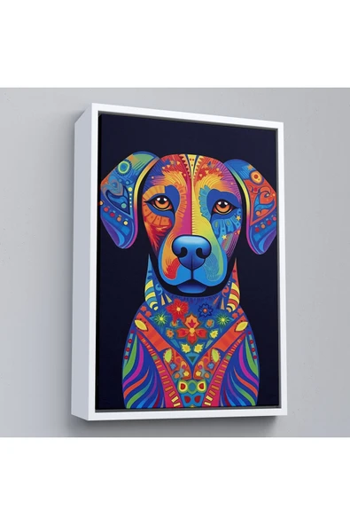 Trezon Ahşap Çerçeveli Mandala Renkli Köpek Tablo-7545 ürün görseli 1
