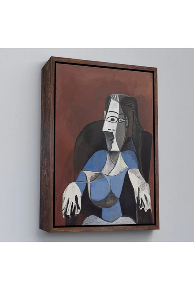 Trezon Ahşap Çerçeveli Pablo Picasso - Koltukta Oturan Soyut Kadın Tablosu-7296 ürün görseli 1