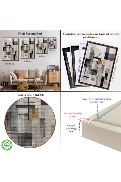 Trezon Ahşap Çerçeveli Dikey Hatlar Tablosu-7601 - Resim 5