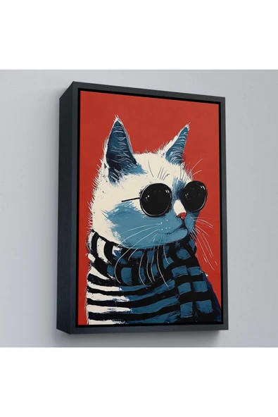 Trezon Ahşap Çerçeveli Cool Kedi Tablo-7577 - Resim 3
