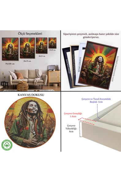 Trezon Ahşap Çerçeveli Bob Marley Tablosu-7744 - Resim 5