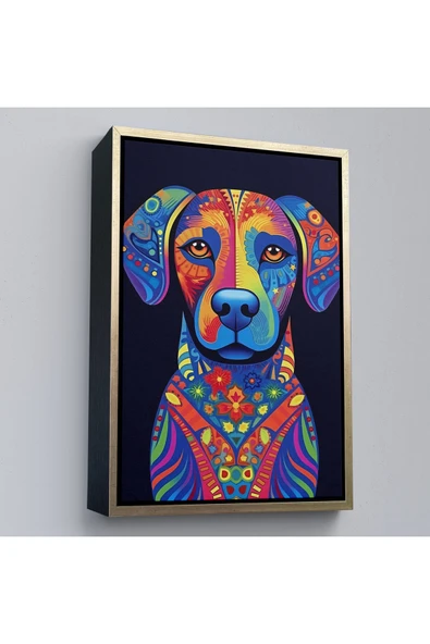 Trezon Ahşap Çerçeveli Mandala Renkli Köpek Tablo-7545 ürün görseli 1