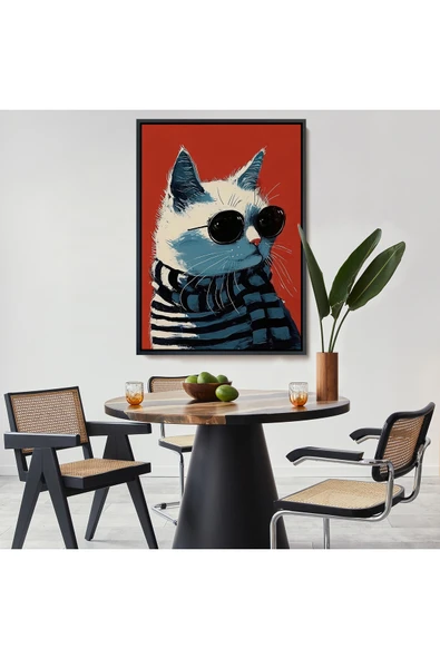 Trezon Ahşap Çerçeveli Cool Kedi Tablo-7577 - Resim 8