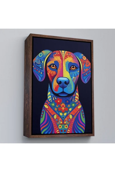 Trezon Ahşap Çerçeveli Mandala Renkli Köpek Tablo-7545 ürün görseli 1
