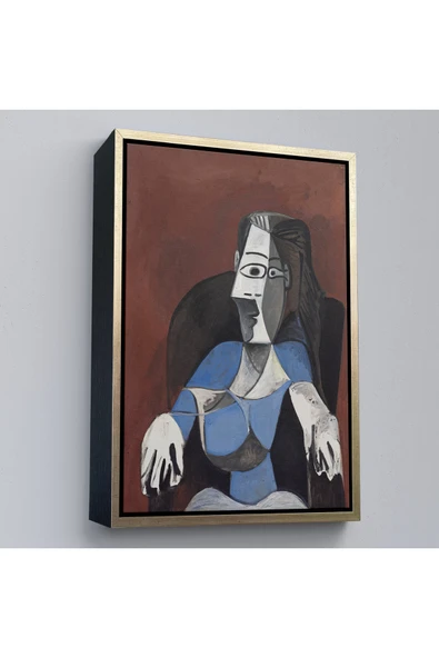 Trezon Ahşap Çerçeveli Pablo Picasso - Koltukta Oturan Soyut Kadın Tablosu-7296 ürün görseli 1