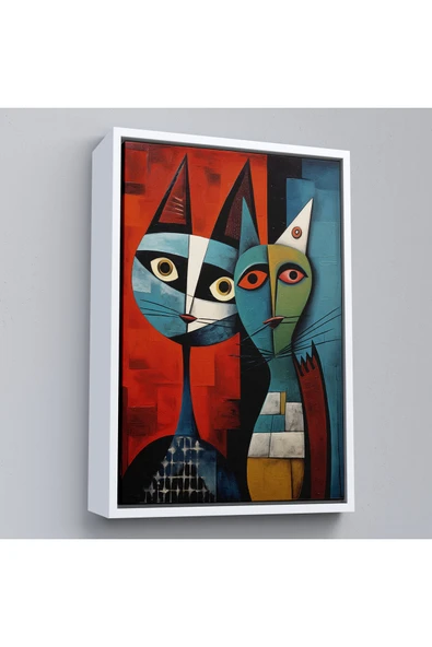 Trezon Ahşap Çerçeveli Pablo Picasso Tarzı - Soyut Renkli Kedi Tablo-7370 ürün görseli 1