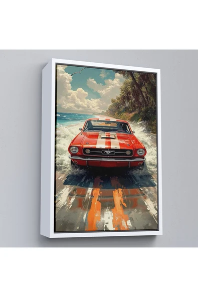 Trezon Ahşap Çerçeveli Kırmızı Mustang Tablo-7910 ürün görseli 1