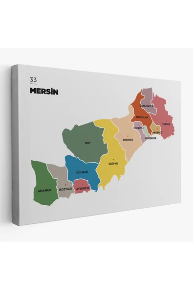 Trezon Mersin İli ve İlçeler Haritası Dekoratif Kanvas Tablo 1419 ürün görseli 1