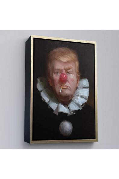 Trezon Ahşap Çerçeveli Palyaço Donald Trump Tablo-7849 ürün görseli 1