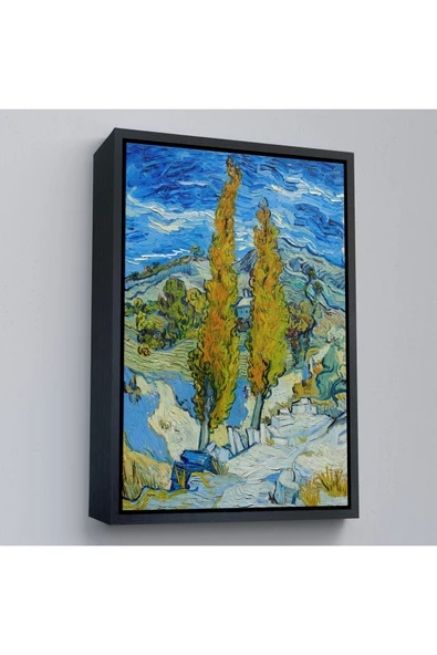 Trezon Ahşap Çerçeveli Vincent Van Gogh -Saint-Rémy Yakınlarındaki Alpilles'De İki Kavak Tablo-7455 ürün görseli 1