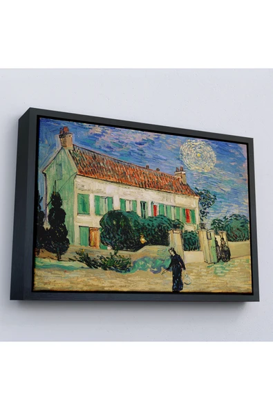 Trezon Ahşap Çerçeveli Vincent Van Gogh - Geceleyin Beyaz Ev Tablo - White House At Night-7173 ürün görseli 1