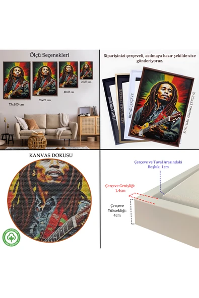 Trezon Ahşap Çerçeveli Bob Marley Tablosu-7863 - Resim 5