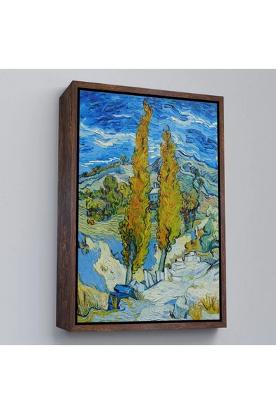Trezon Ahşap Çerçeveli Vincent Van Gogh -Saint-Rémy Yakınlarındaki Alpilles'De İki Kavak Tablo-7455 ürün görseli 1