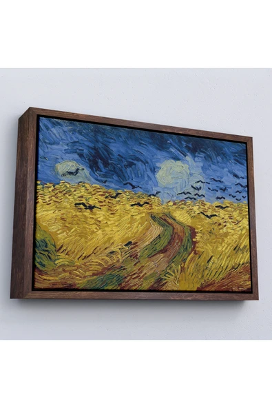 Trezon Ahşap Çerçeveli Vincent Willem Van Gogh - Kargalarla Buğday Tarlası Tablo-7190 ürün görseli 1