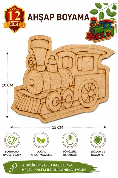 Ahşap Boyama Tren 12 Adet 10x15cm Araba Boyama Figürü Etkinlik Çoçuk Gelişim Motor Beceri Kreş Anasınıfı ürün görseli 1
