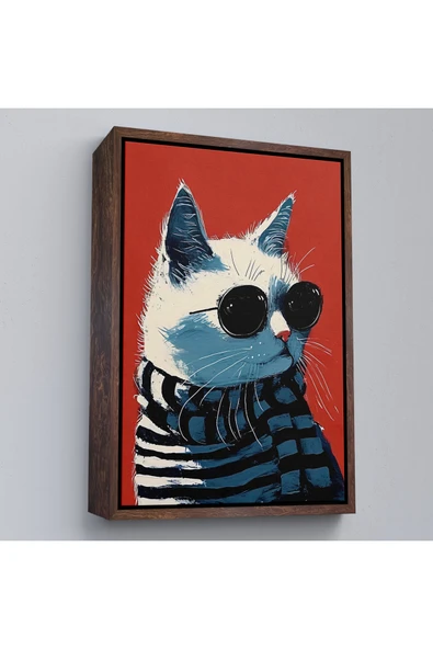 Trezon Ahşap Çerçeveli Cool Kedi Tablo-7577 ürün görseli 1