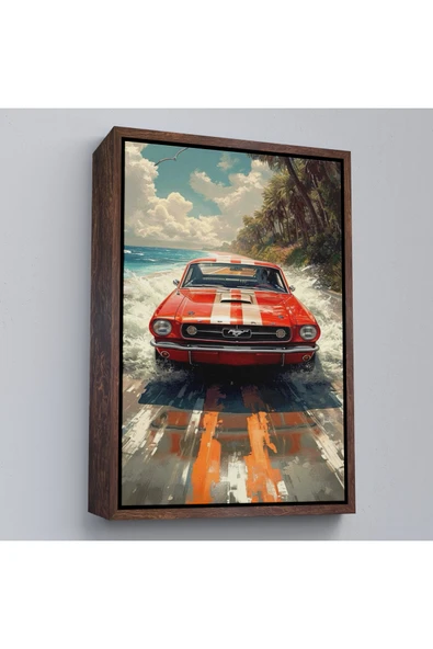 Trezon Ahşap Çerçeveli Kırmızı Mustang Tablo-7910 ürün görseli 1