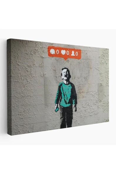 Trezon Bansky Takipçisi Olmadığı İçin Ağlayan Sosyal Medya Cocugu Kanvas Tablo-5021 ürün görseli 1