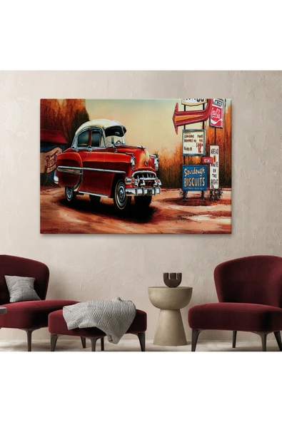 Trezon Kırmızı Klasik Araba Tablosu-6608 - Resim 2
