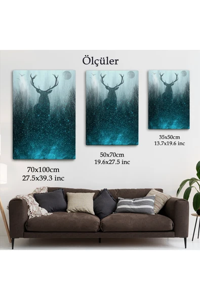Trezon Geyiğin Gece Ormandaki Silüeti Duvar Tablosu-6369 - Resim 5