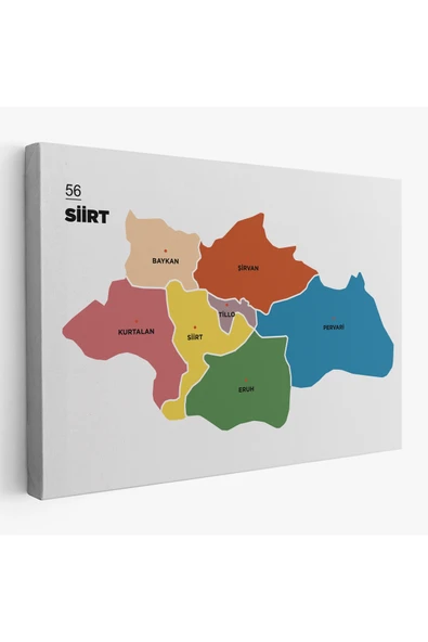 Trezon Siirt İli ve İlçeler Haritası Dekoratif Kanvas Tablo 1449 ürün görseli 1