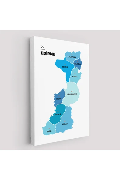 Trezon Edirne İli ve İlçeler Haritası Dekoratif Kanvas Tablo 1329 ürün görseli 1