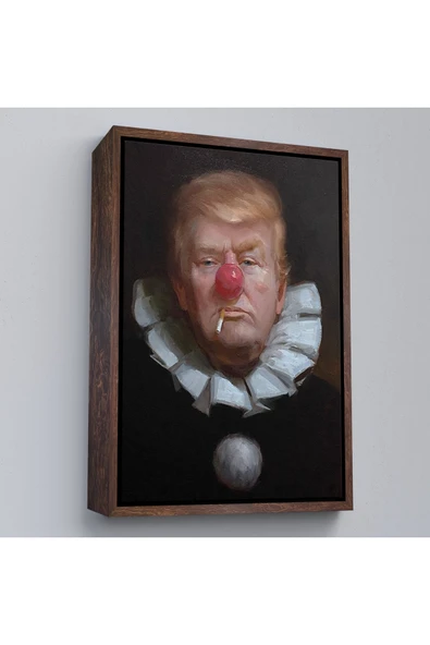 Trezon Ahşap Çerçeveli Palyaço Donald Trump Tablo-7849 ürün görseli 1