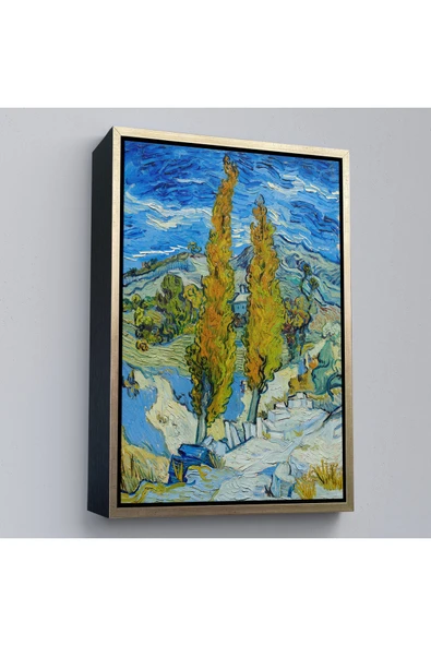 Trezon Ahşap Çerçeveli Vincent Van Gogh -Saint-Rémy Yakınlarındaki Alpilles'De İki Kavak Tablo-7455 ürün görseli 1