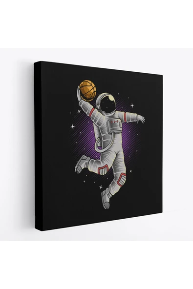 Trezon Ay'da Basketbol Oynayan Astronot Kanvas Tablo-5068 ürün görseli 1