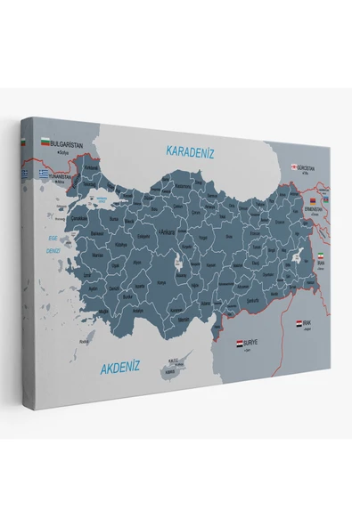 Trezon Türkiye Haritası Kanvas Tablo Sınır Komşulu Eğitici ve Öğretici Dekoratif Tablo 3093 ürün görseli 1