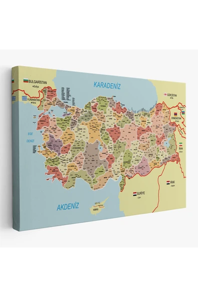 Trezon Türkiye Haritası Kanvas Tablo İl ve İlçeli Ayrıntılı Eğitici Komşulu Tablo 3017 ürün görseli 1