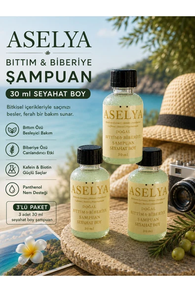 ASELYA DOĞAL BITTIM & BİBERİYE ŞAMPUANI 30 ML SEYAHAT BOY 3’LÜ PAKET ürün görseli 1