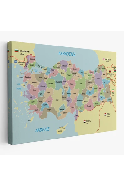 Trezon Türkiye Haritası Kanvas Tablo Sınır Komşulu Eğitici Dekoratif Tablo 3100 ürün görseli 1