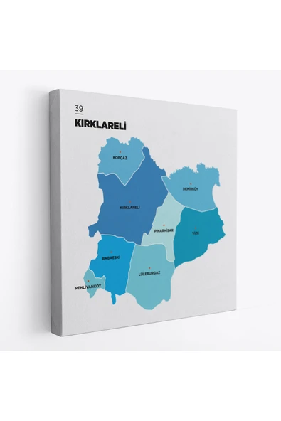 Trezon Kırklareli İli ve İlçeler Haritası Dekoratif Kanvas Tablo 1396 ürün görseli 1