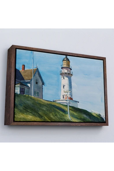 Trezon Ahşap Çerçeveli Edward Hopper - Deniz Feneri Tablo - Light At Two Lights-7097 ürün görseli 1