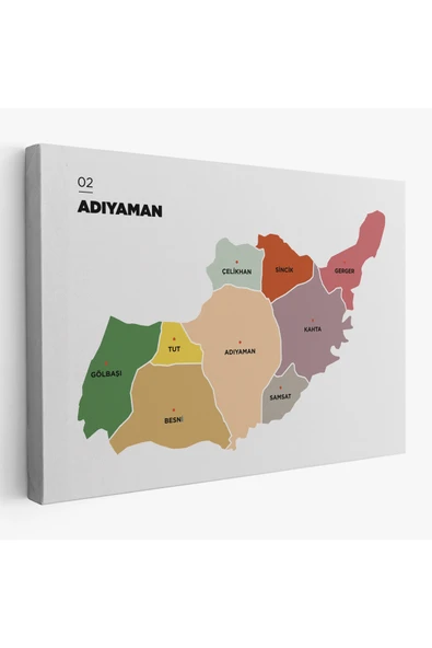 Trezon Adıyaman İli ve İlçeler Haritası Dekoratif Kanvas Tablo 1250 ürün görseli 1