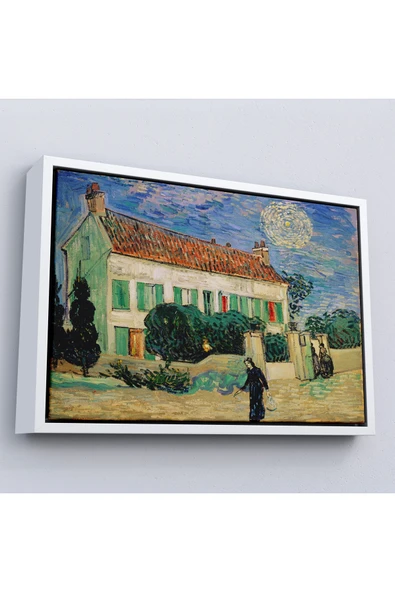 Trezon Ahşap Çerçeveli Vincent Van Gogh - Geceleyin Beyaz Ev Tablo - White House At Night-7173 ürün görseli 1