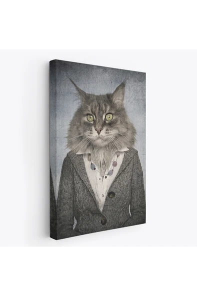 Trezon Kedi Kafalı İnsan Kanvas Tablo-4985 ürün görseli 1