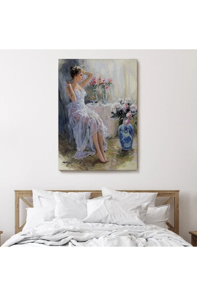 Trezon Beyaz Elbiseli Güzel Kız Duvar Tablosu-6013 - Resim 7
