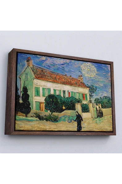 Trezon Ahşap Çerçeveli Vincent Van Gogh - Geceleyin Beyaz Ev Tablo - White House At Night-7173 ürün görseli 1