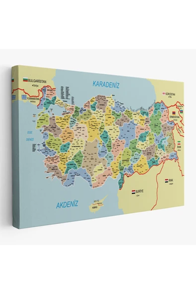 Trezon Türkiye Haritası Kanvas Tablo İl ve İlçeli Ayrıntılı Eğitici Komşulu Tablo 3018 ürün görseli 1