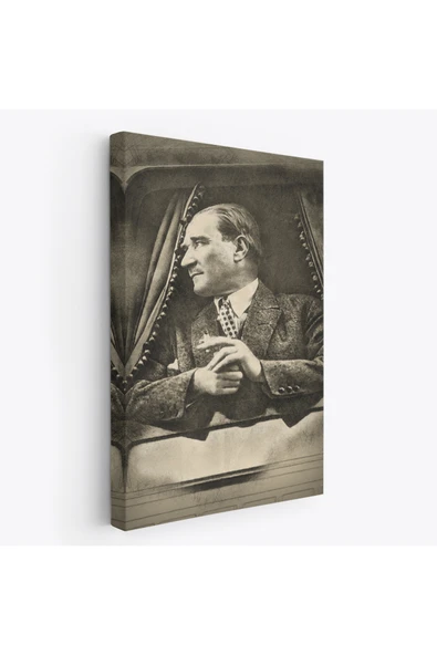 Trezon Mustafa Kemal Atatürk'ün Karakalem Görünümlü Portre Çizimi Dikdörtgen Dekoratif Kanvas Tablo-DE-82 ürün görseli 1
