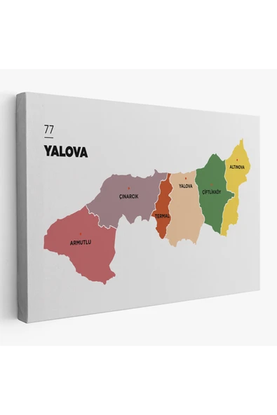 Trezon Yalova İli ve İlçeler Haritası Dekoratif Kanvas Tablo 1482 ürün görseli 1